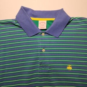 Brooks Brothers Performance Polo Mens Size Large Original Fit Blue Green Striped